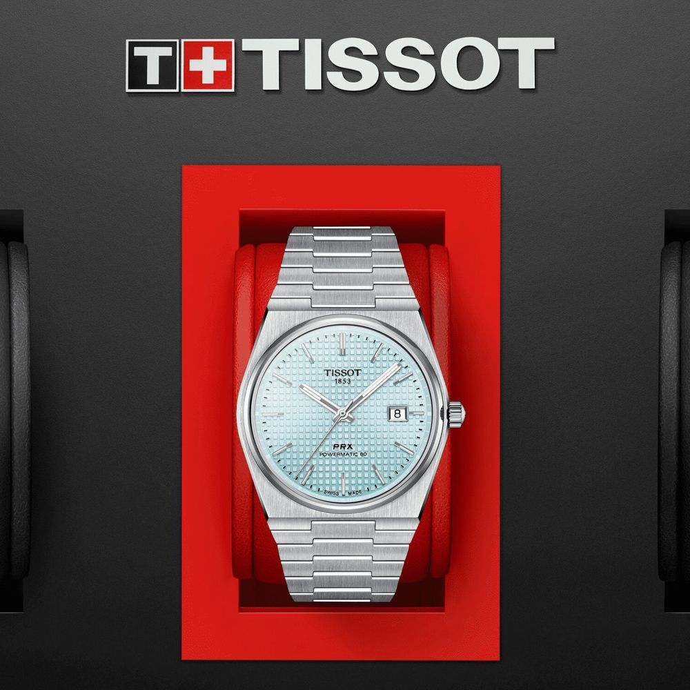 TISSOT 天梭 PRX系列 簡約復古機械腕錶-冰藍 禮物推薦 送禮首選 40mm/T137.407.11.351.00