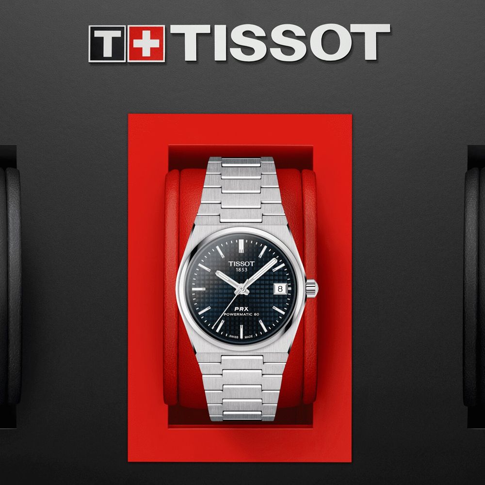 TISSOT 天梭 PRX系列 簡約復古機械腕錶-藍 雙11 特惠 35mm/T1372071104100