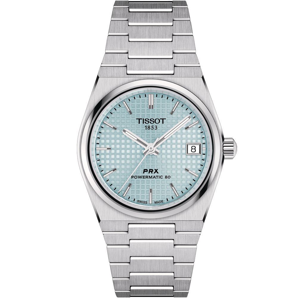 TISSOT 天梭   官方授權 PRX系列 80小時動力機械腕錶-T1372071135100/冰藍35mm