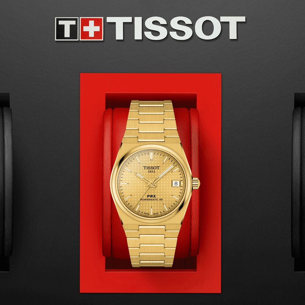 TISSOT 天梭 PRX系列 簡約復古機械腕錶-金 禮物推薦 送禮首選 35mm/T137.207.33.021.00