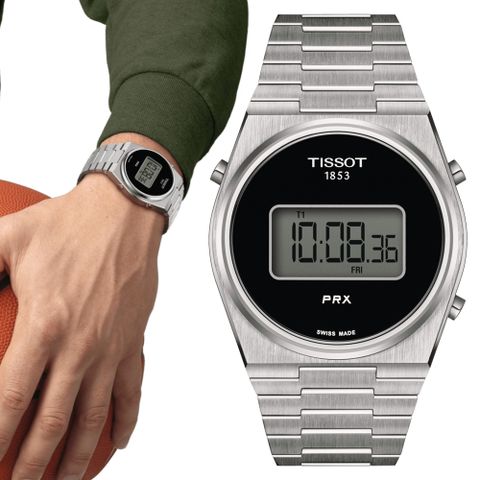 TISSOT 天梭 PRX Digital 數位石英腕錶-銀 禮物推薦 送禮首選 40mm/T1374631105000