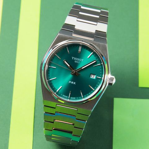 TISSOT 天梭 PRX 簡約復古石英腕錶-綠 禮物 推薦 T1374101109100