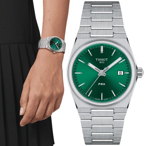 TISSOT 天梭 PRX 簡約復古石英腕錶-綠 禮物 推薦 T1372101108100
