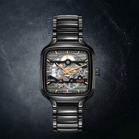 Rado 雷達表 官方授權 True 真系列 方形 真讚 開芯自動機械腕錶-R27124162 陶瓷錶 手錶 男錶 女錶