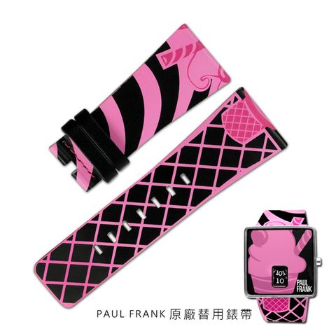 Watchband / 28mm / PAUL FRANK 原廠皮革 替用錶帶 黑粉色 #STRAP.VFIC0304