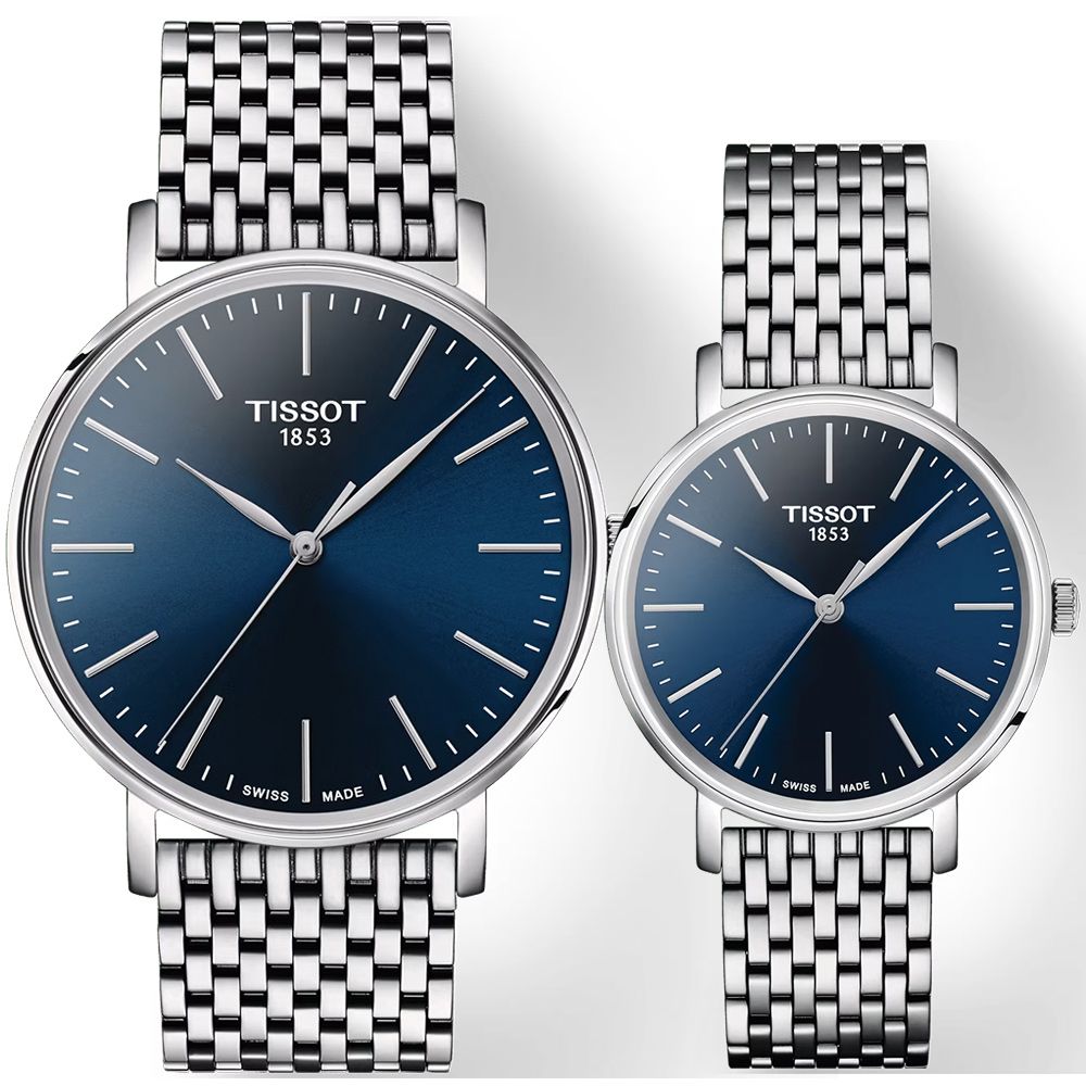 TISSOT 天梭 官方授權 Everytime 經典雋永大三針情侶手錶 對錶 T1434101104100+T1432101104100