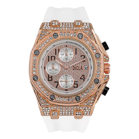 【DICLA 迪克拉】奢華滿天星鑲鑽石英商務腕錶(矽膠錶款) DC928