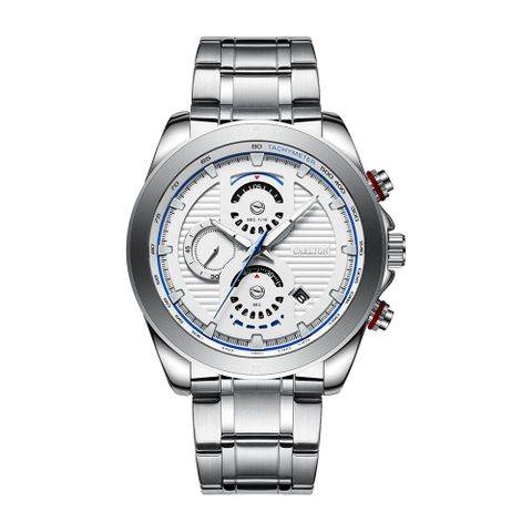 【CARLTON卡爾頓】白色線條感側三眼石英腕錶 CA0084-1