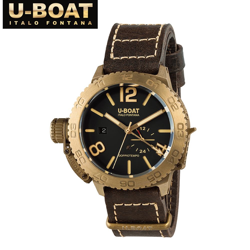 U-Boat 9008 DOPPIOTEMPO 46 青銅兩地時間潛水機械錶 自動上鍊 46mm