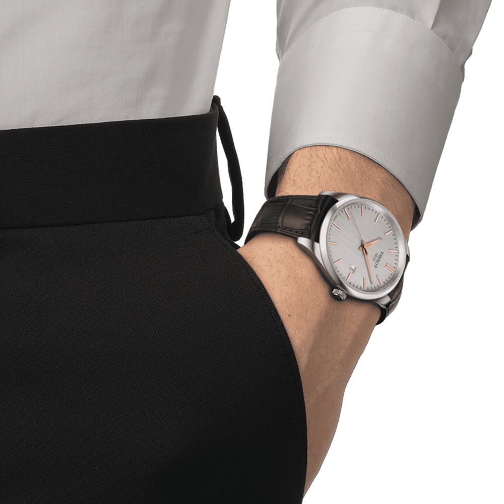 TISSOT 天梭  錶 PR 100 簡約時尚男錶-T1504101603100/灰x皮40mm