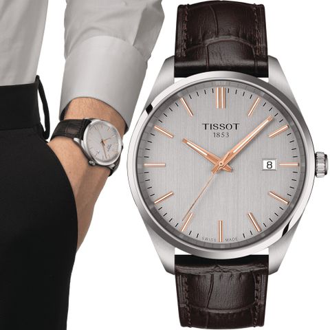 TISSOT 天梭錶官方授權 PR 100 簡約時尚男錶-T1504101603100/灰x皮40mm