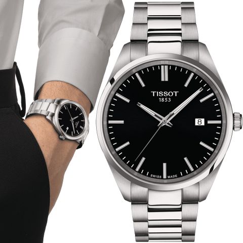 TISSOT 天梭錶官方授權 PR 100 簡約時尚男錶-T1504101105100/黑40mm