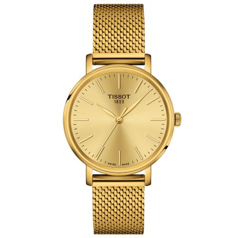 TISSOT 天梭 Everytime 經典雋永米蘭女錶-金/34mm T1432103302100