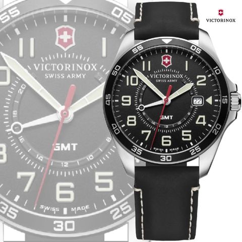 VICTORINOX 維氏 瑞士 FieldForce GMT大指針兩地時區腕錶-黑42mm(VISA-241895 防水100米)