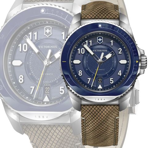 VICTORINOX 瑞士維氏 Journey 1884 陶瓷錶圈 木質錶帶機械錶-藍43mm(VISA-241980.1 附原廠錶帶)
