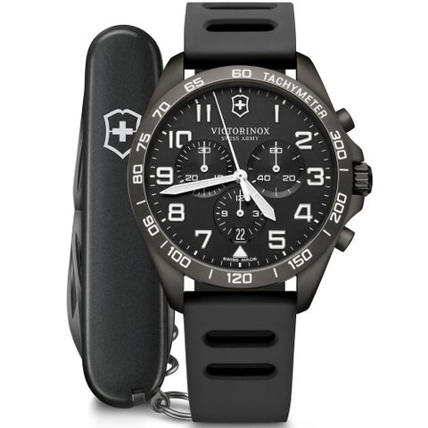 VICTORINOX 瑞士維氏 Fieldforce 經典計時套錶-黑 禮物推薦 送禮首選 42mm / VISA-241926.1