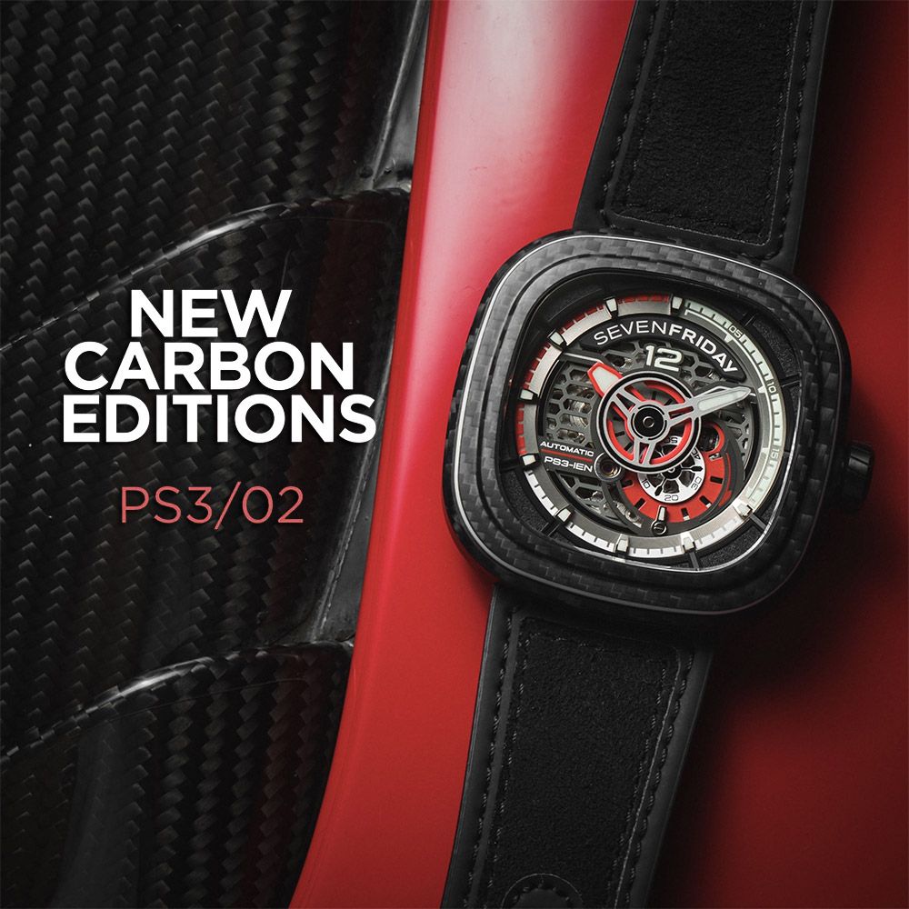 SEVENFRIDAY 碳纖維限定版PS3/02 紅寶紅自動上鍊機械錶-47X47.6mm