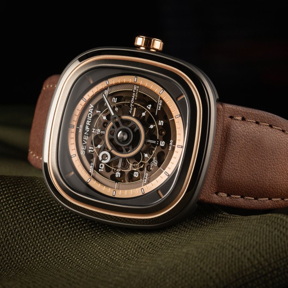 SEVENFRIDAY  T系列 自動上鍊機械錶-咖啡/45X45.6mm T2/03