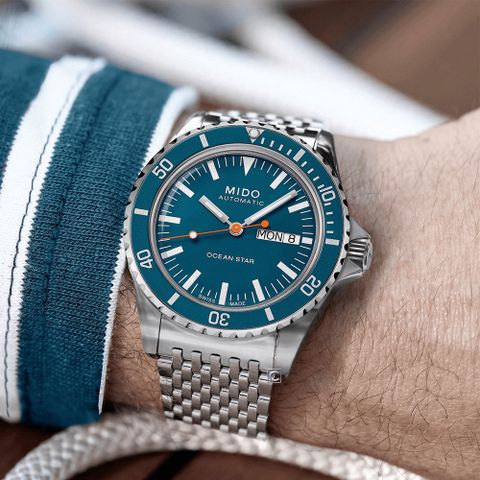 MIDO 美度官方授權經銷商 海洋之星 TRIBUTE 75週年特別機械腕錶-M0268301104100/藍mm