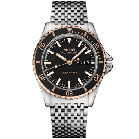 原廠公司貨，送5大好禮MIDO 美度 官方授權經銷商M5 Ocean Star 海洋之星200米機械腕錶/黑X玫瑰金/40.5mm/M0268302105100