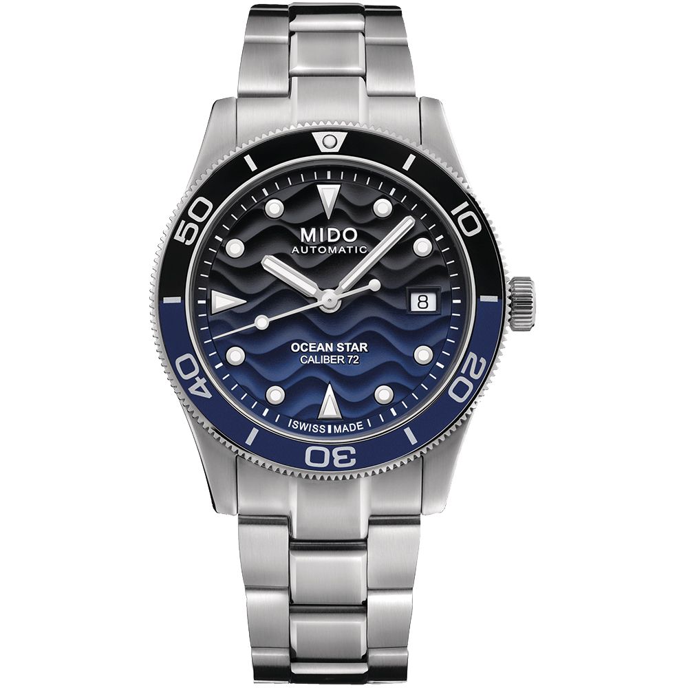 MIDO 美度 OCEAN STAR 39 海洋之星波紋浮雕潛水機械錶/藍/39mm/M0269071104100