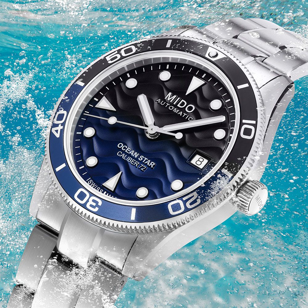 MIDO 美度 OCEAN STAR 39 海洋之星波紋浮雕潛水機械錶/藍/39mm/M0269071104100