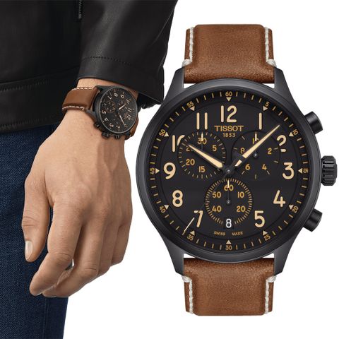 TISSOT 天梭 官方授權 Chrono XL韻馳系列經典計時腕錶-T1166173605203/黑x棕色45mm