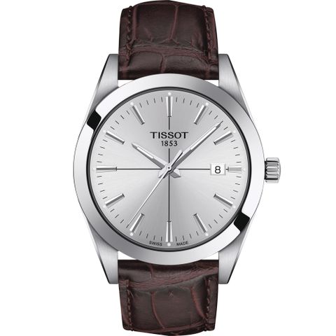 TISSOT 天梭 GENTLEMAN 經典紳士石英男錶(T1274101603101)40mm銀白x咖啡