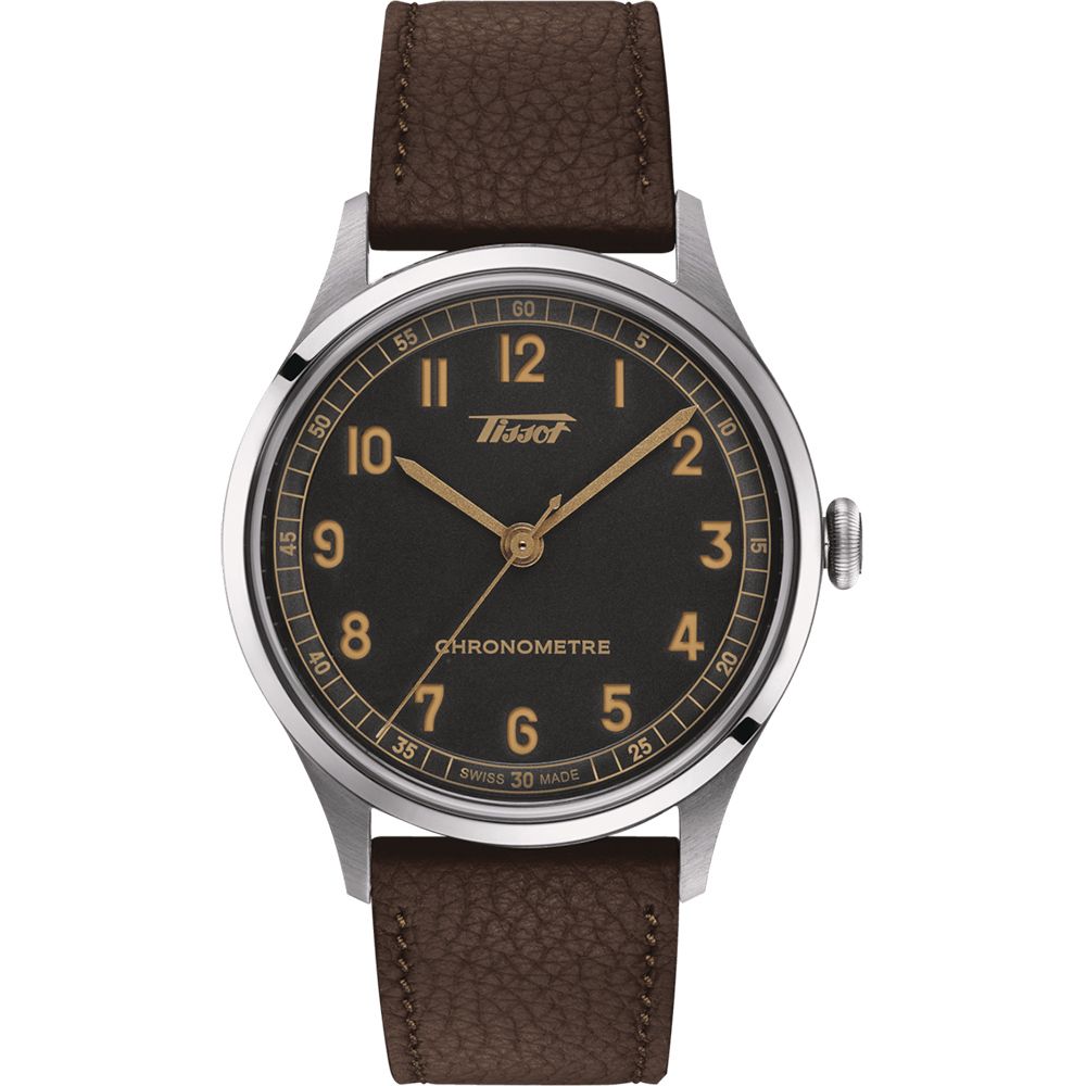 TISSOT 天梭 官方授權 Heritage 1938 COSC 天文台認證機械錶-煙煤灰/39mm(T1424641606200)