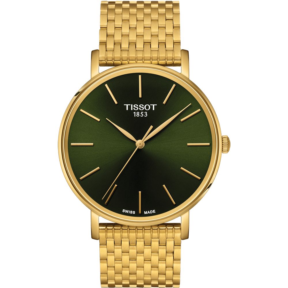 TISSOT 天梭   官方授權 EVERYTIME 經典米蘭時尚男錶/綠X金/40mm/T1434103309100