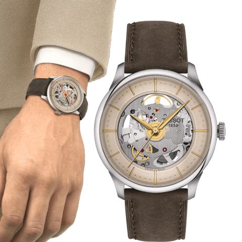 TISSOT 天梭 官方授權 杜魯爾 鏤空機械腕錶 手錶-T1398361626100/39mm