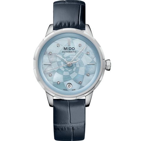 MIDO 美度官方授權經銷商 花雨系列雅緻蓮花機械錶-M0432071613100/藍34mm