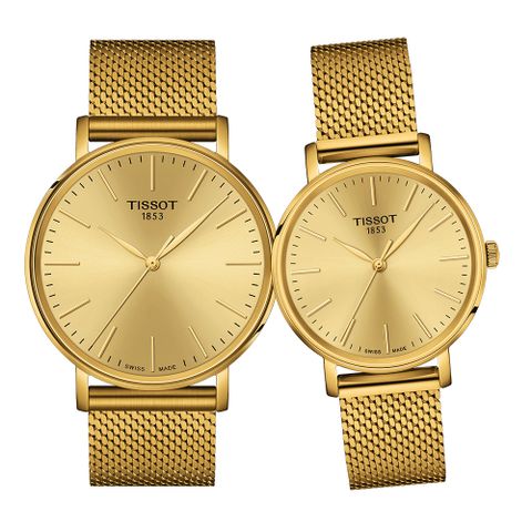 TISSOT 天梭 Everytime 經典雋永米蘭情侶手錶 對錶-金 T1434103302100+T1432103302100