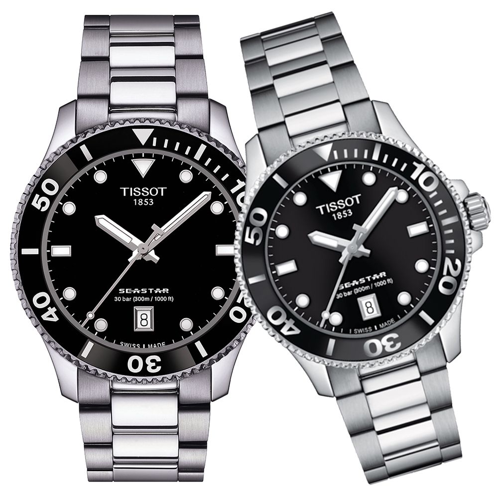 TISSOT 天梭   Seastar 1000海洋之星300米潛水對錶/黑 (T1204101105100+T1202101105100)