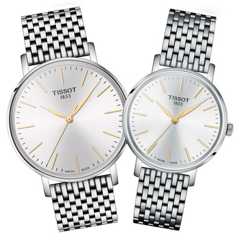 TISSOT 天梭 EVERYTIME 簡約經典對錶 交換禮物 聖誕節 /T1434101101101+T1432101101101