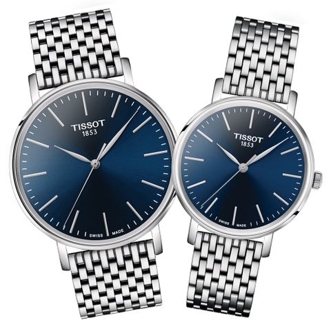 TISSOT 天梭 EVERYTIME 簡約經典對錶 交換禮物 聖誕節 /T1434101104100+T1432101104100