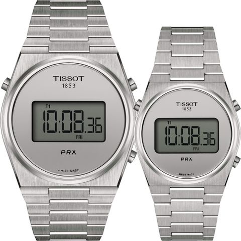 TISSOT 天梭 官方授權 PRX Digital 數位石英對錶 石英手錶-40+35mm(T1374631103000+T1372631103000)