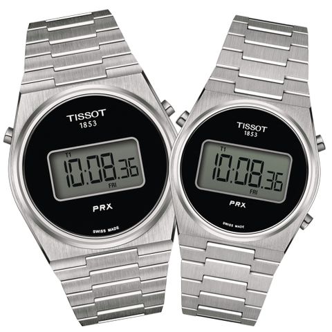 TISSOT 天梭 PRX Digital 數位石英對錶-黑 禮物推薦 送禮首選 / T1374631105000+T1372631105000