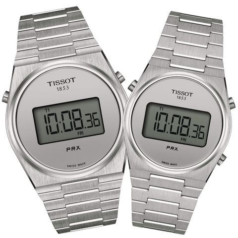 TISSOT 天梭 PRX Digital 數位石英對錶-銀 禮物推薦 送禮首選 / T1374631103000+T1372631103000