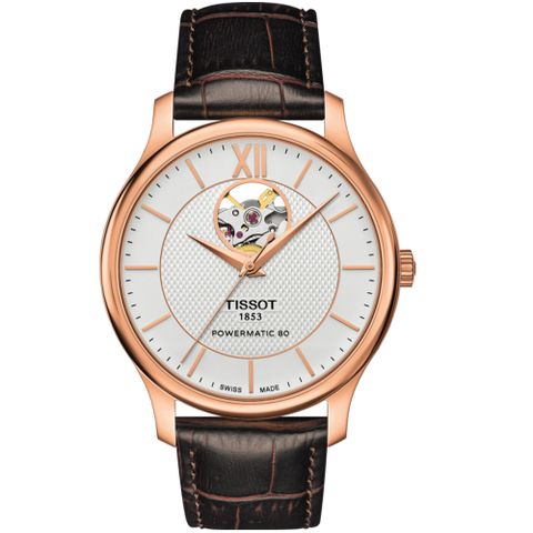 TISSOT 天梭 官方授權 Tradition系列80小時動力儲存開芯機械錶 T0639073603800