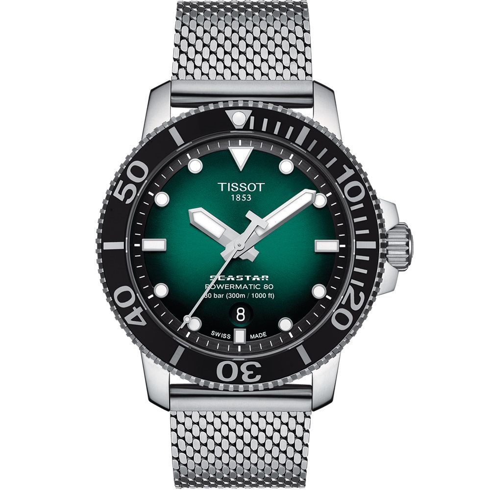 TISSOT 天梭  官方授權 Seastar 海星300米潛水機械錶T1204071109100綠