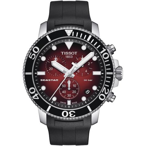 原廠公司貨，送時尚懷錶TISSOT 天梭 官方授權 Seastar 1000海洋之星300米潛水錶/紅/45.5mm/T1204171742100