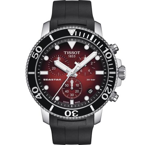 TISSOT 天梭 官方授權 Seastar 海星300米潛水計時腕錶(T1204171742100)漸層紅