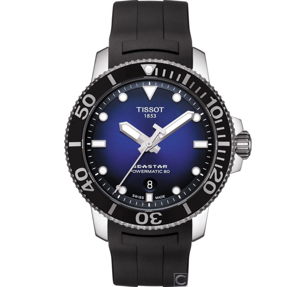 TISSOT 天梭   官方授權 Seastar 海星300米陶瓷框潛水機械錶(T1204071704100)