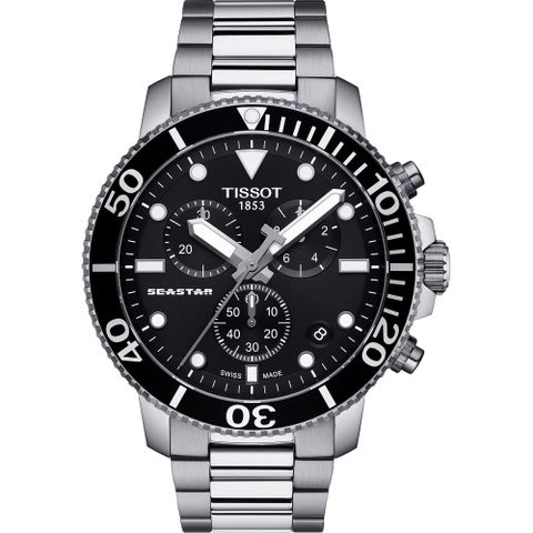 618購物節★送好禮TISSOT 天梭 Seastar 1000 海洋之星300米潛水計時錶-黑x銀/45mm T1204171105100