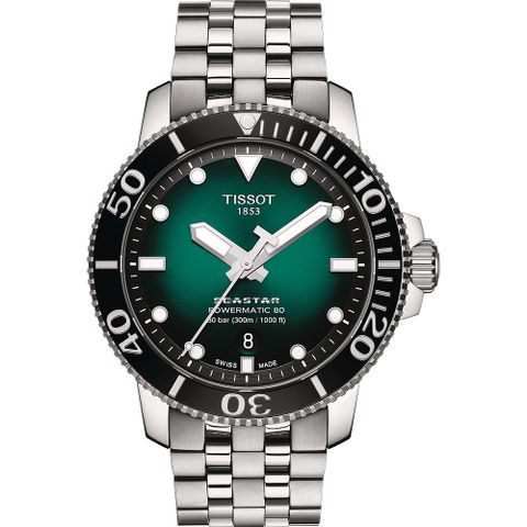 618購物節★送好禮TISSOT 天梭 Seastar 1000 海洋之星300米潛水機械錶-綠/43mm T1204071109101