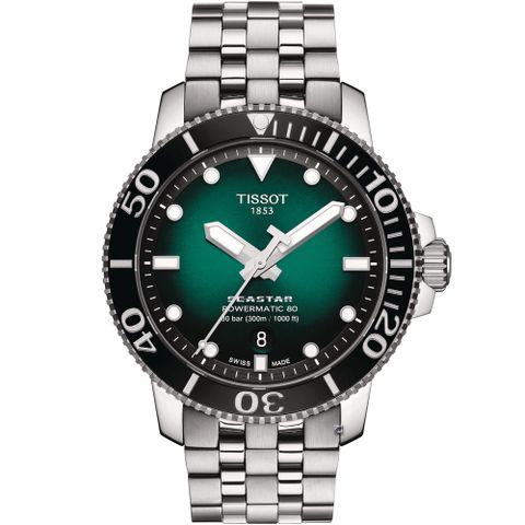TISSOT天梭 Seastar 海星300米潛水機械錶(T1204071109101)綠