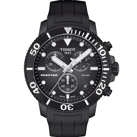 TISSOT 天梭 官方授權 Seastar 海星300米潛水錶(T1204173705102)IP黑