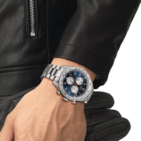 TISSOT 天梭 官方授權 PRS516 CHRONOGRAPH 計時運動賽車錶-T1316171104200/藍x鋼帶款