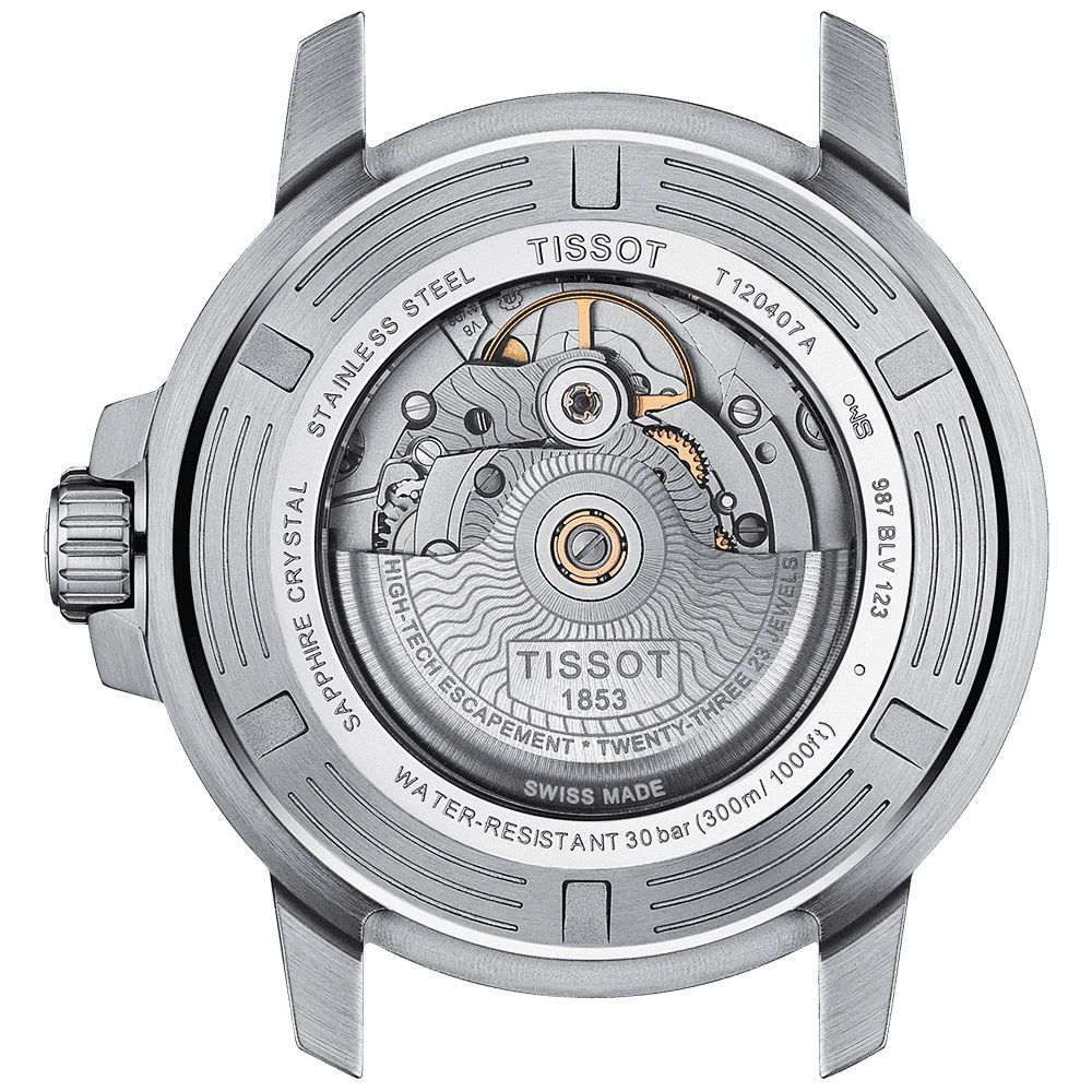 AINLESS SAPPHIRE CRYSTALTISSOTT120407 A987 BLV 123HIGH-TECH TISSOT1853SCAPEMENTTWENTYSWISS MADE 23T 30 bar (300mWATER-RESISTANT